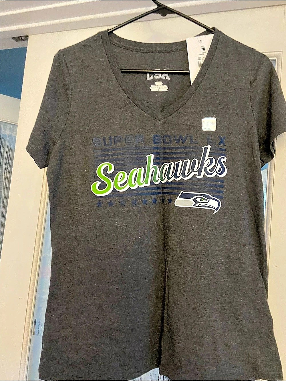 Lids Seattle Seahawks Super Bowl LX T-Shirt Seahawks V-Neck Gray Size Medium NWT